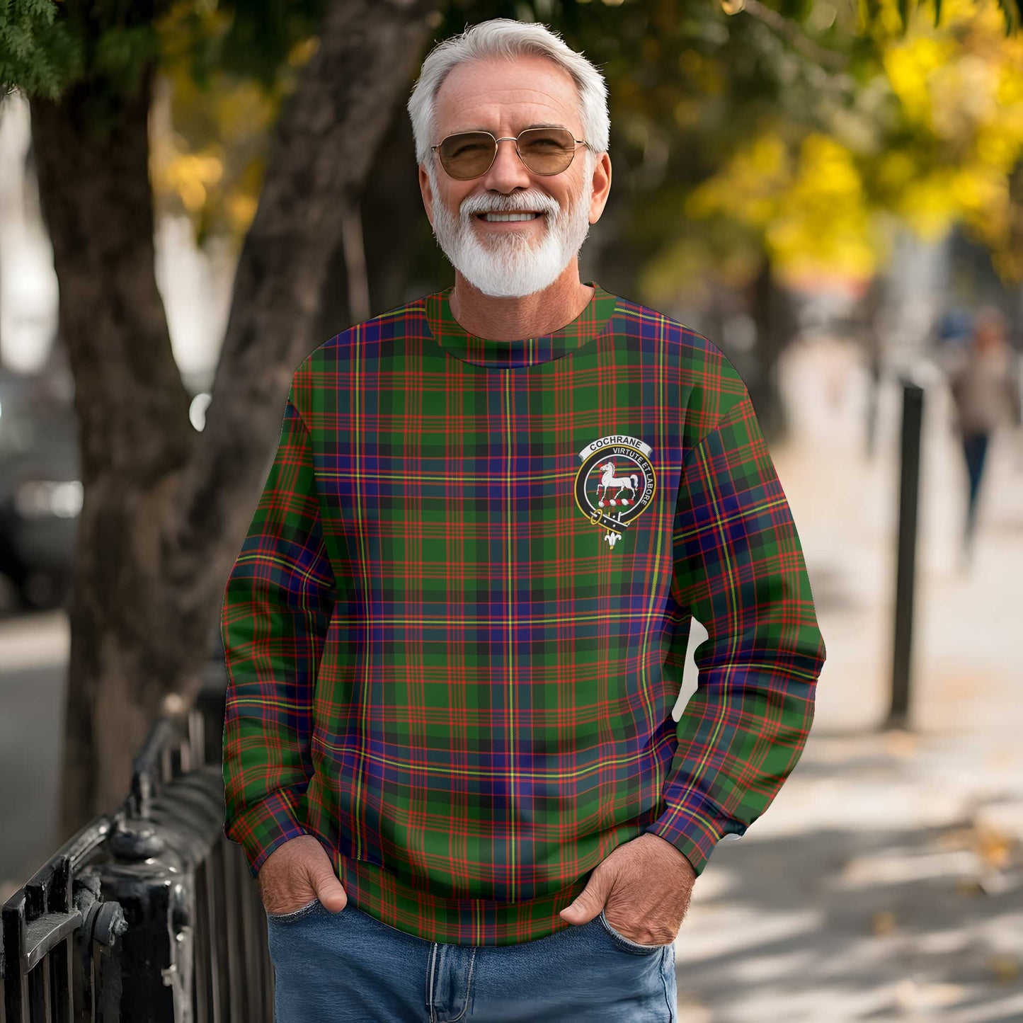 Clan Cochrane Tartan Men Sweatshirt Crest And Plaid Basic Style