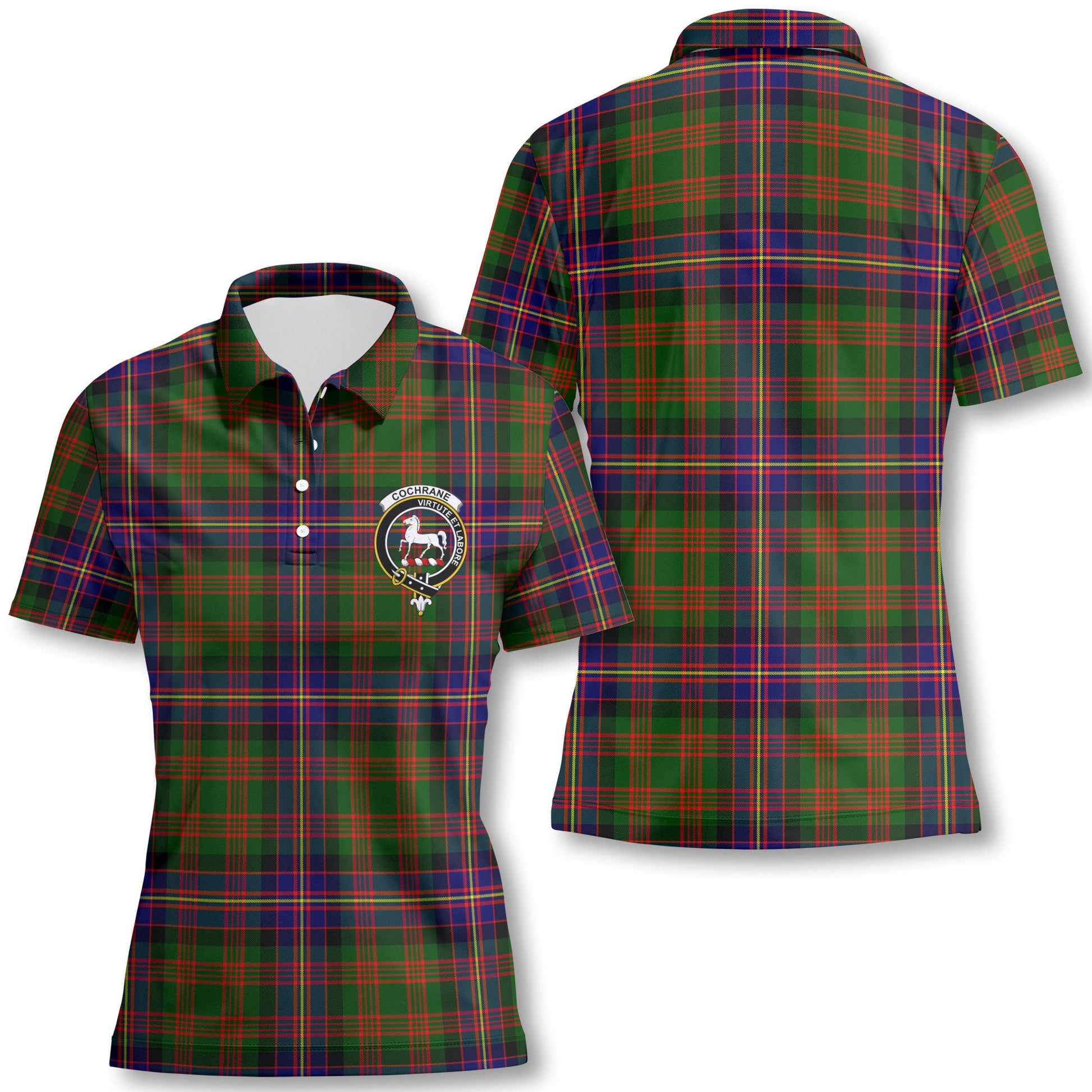 Clan Cochrane Tartan Women Polo Shirt Crest And Plaid Basic Style