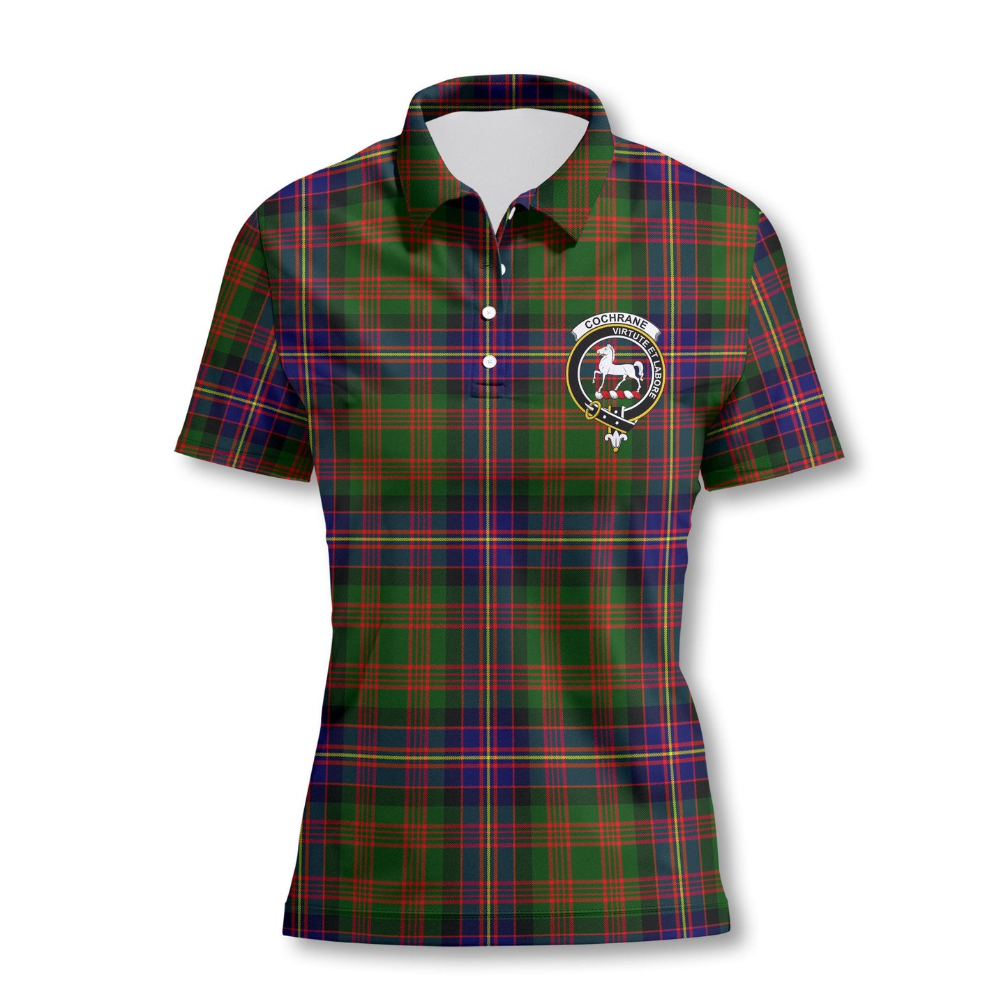 Clan Cochrane Tartan Women Polo Shirt Crest And Plaid Basic Style