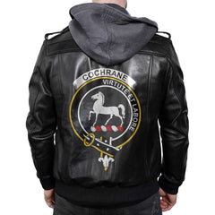 Clan Cochrane Tartan Zip Leather Jacket Crest And Plaid Basic Style