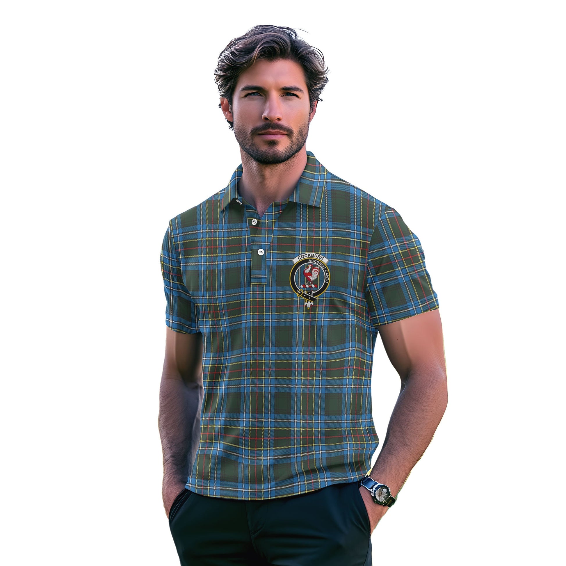 Clan Cockburn Tartan Golf Men Polo Shirt Crest And Plaid Basic Style