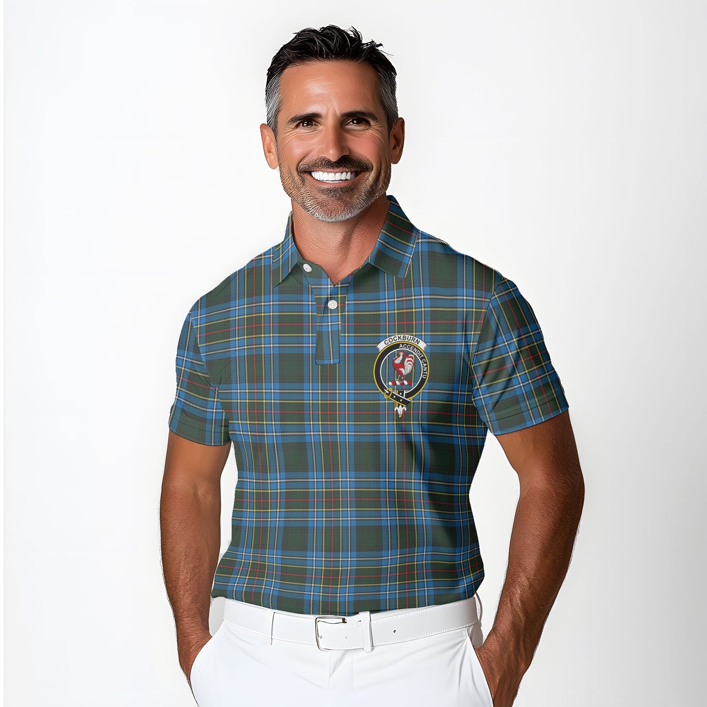 Clan Cockburn Tartan Golf Men Polo Shirt Crest And Plaid Basic Style