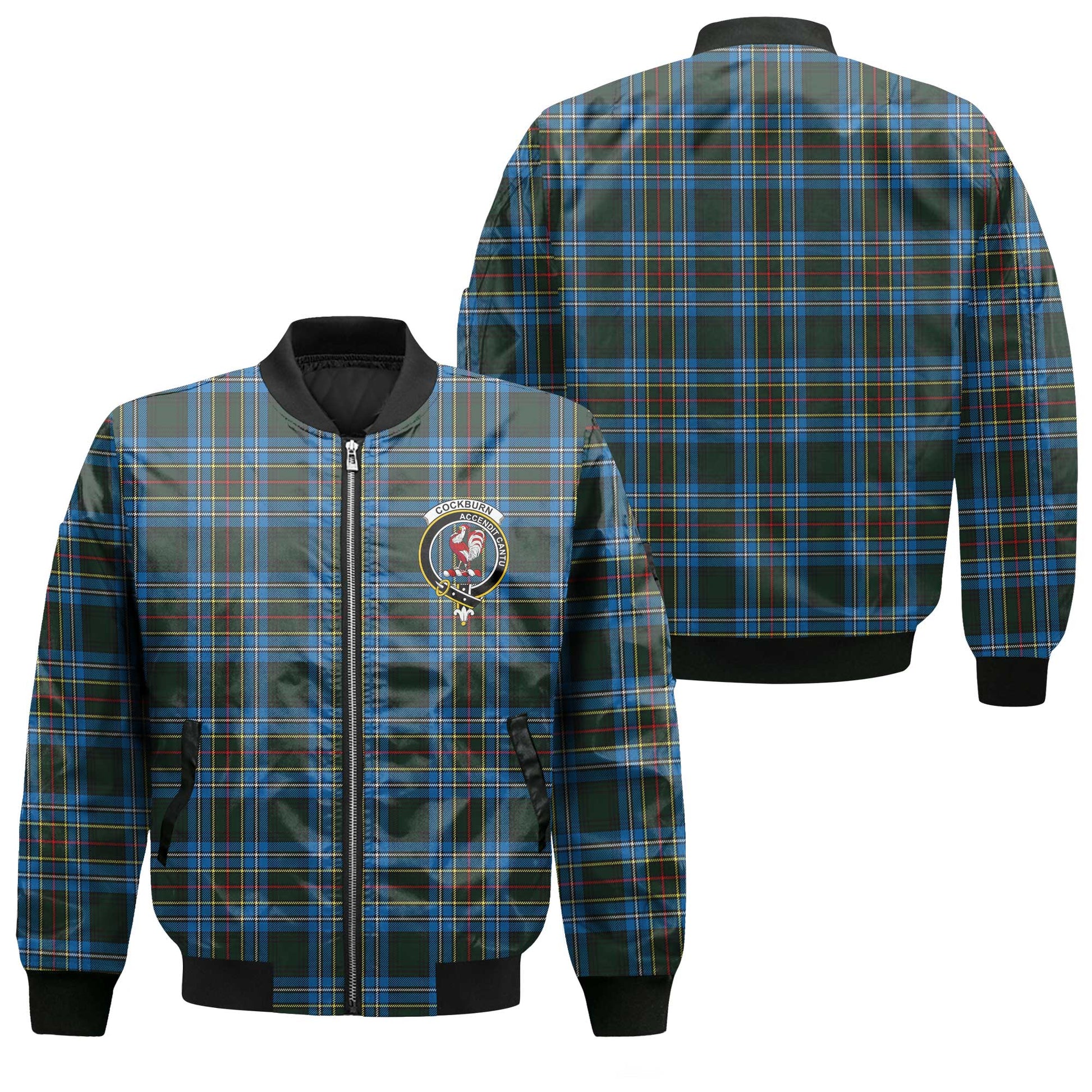 Clan Cockburn Tartan Men Bomber Jacket Crest And Plaid Basic Style