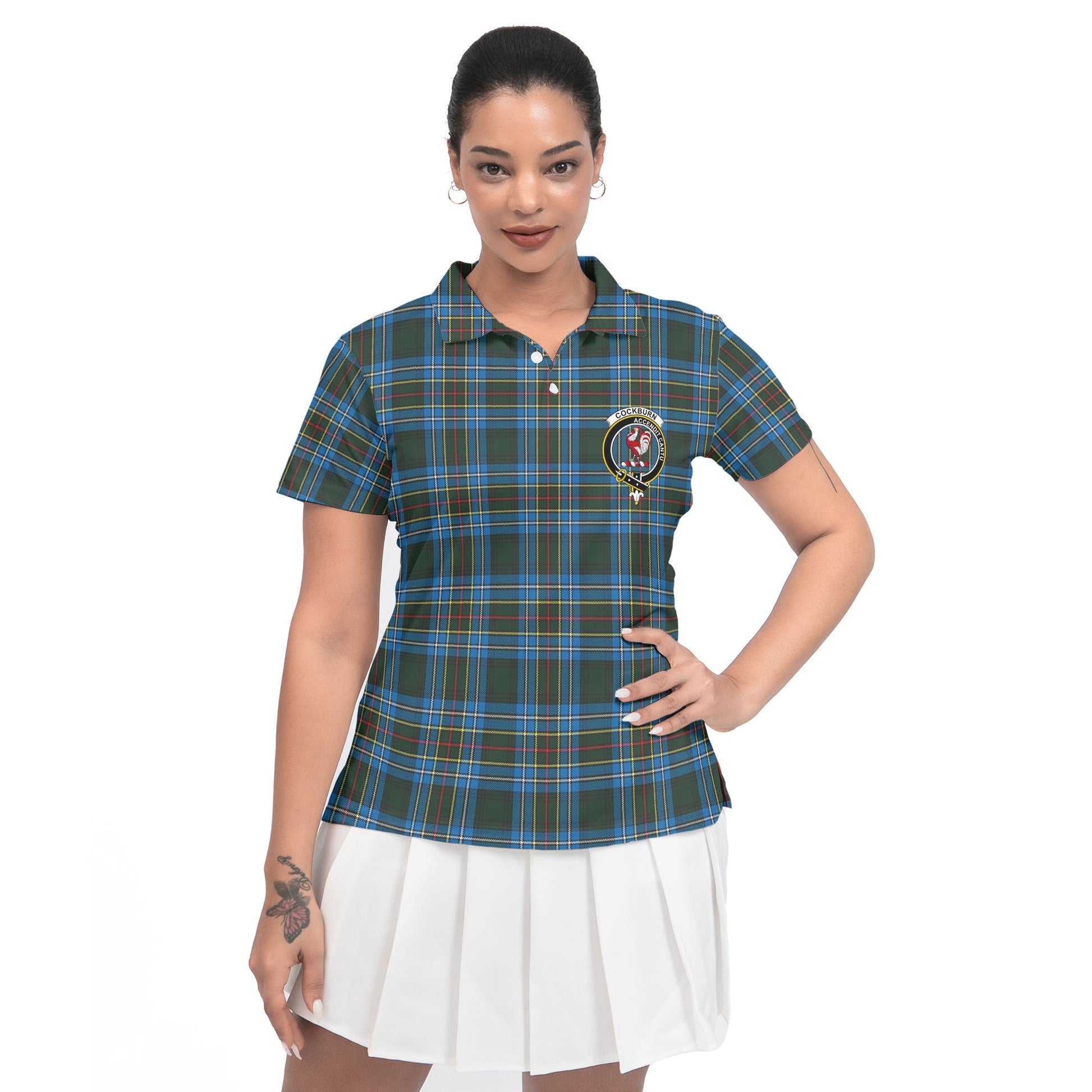 Clan Cockburn Tartan Women Polo Shirt Crest And Plaid Basic Style