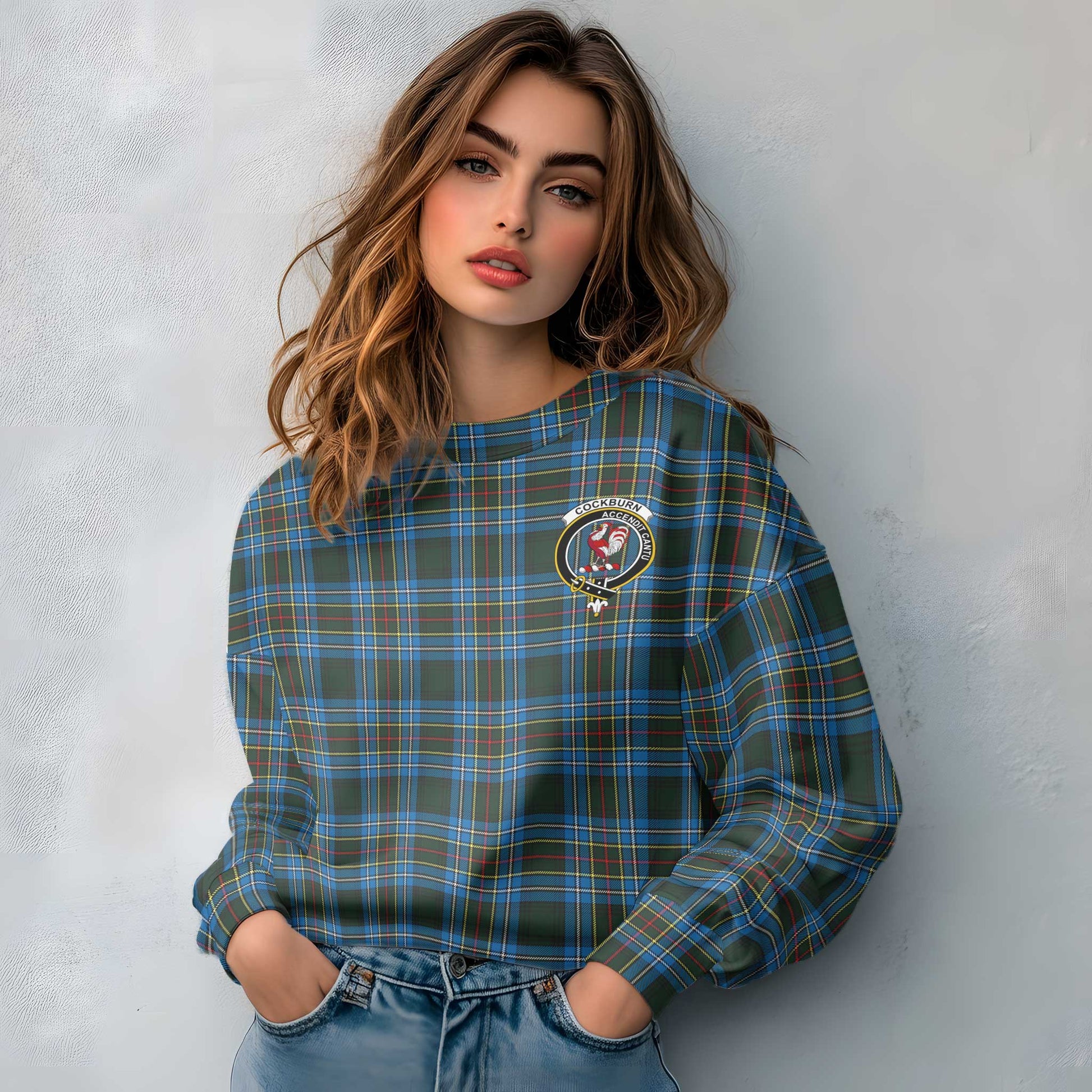 Clan Cockburn Tartan Women Sweatshirt Crest And Plaid Basic Style