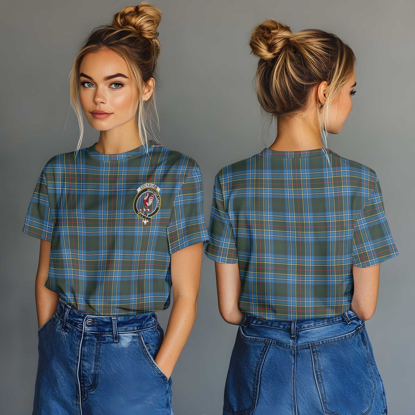 Clan Cockburn Tartan Women T Shirt Crest And Plaid Basic Style