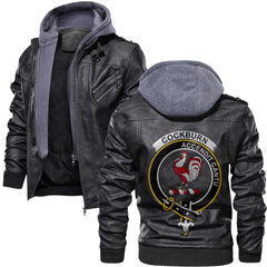 Clan Cockburn Tartan Zip Leather Jacket Crest And Plaid Basic Style