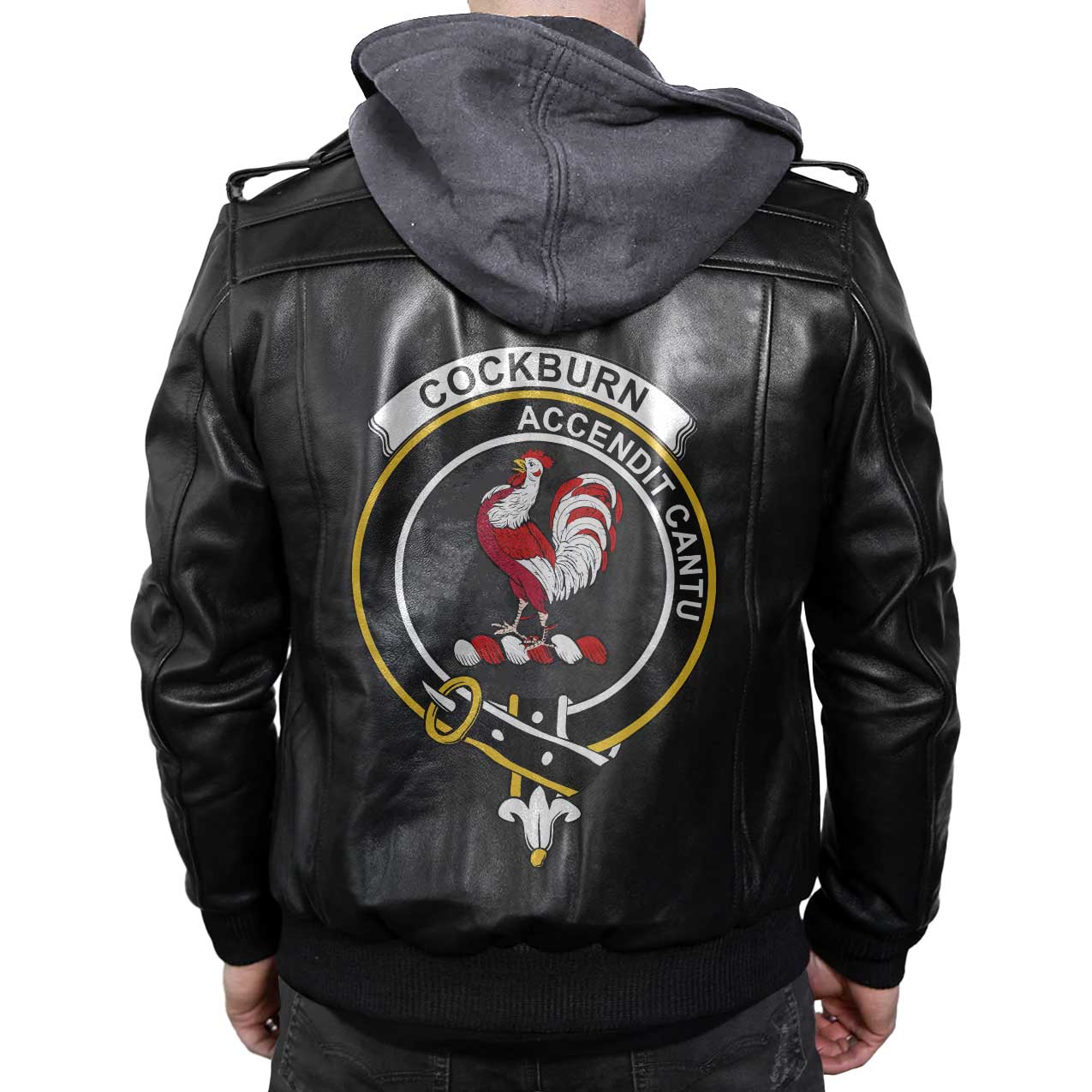 Clan Cockburn Tartan Zip Leather Jacket Crest And Plaid Basic Style
