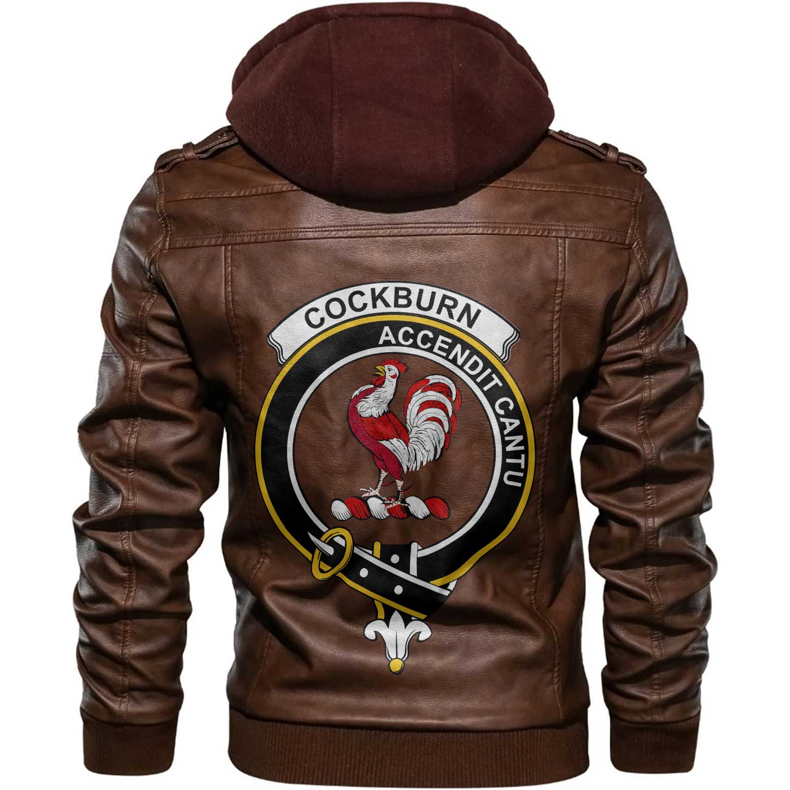 Clan Cockburn Tartan Zip Leather Jacket Crest And Plaid Basic Style