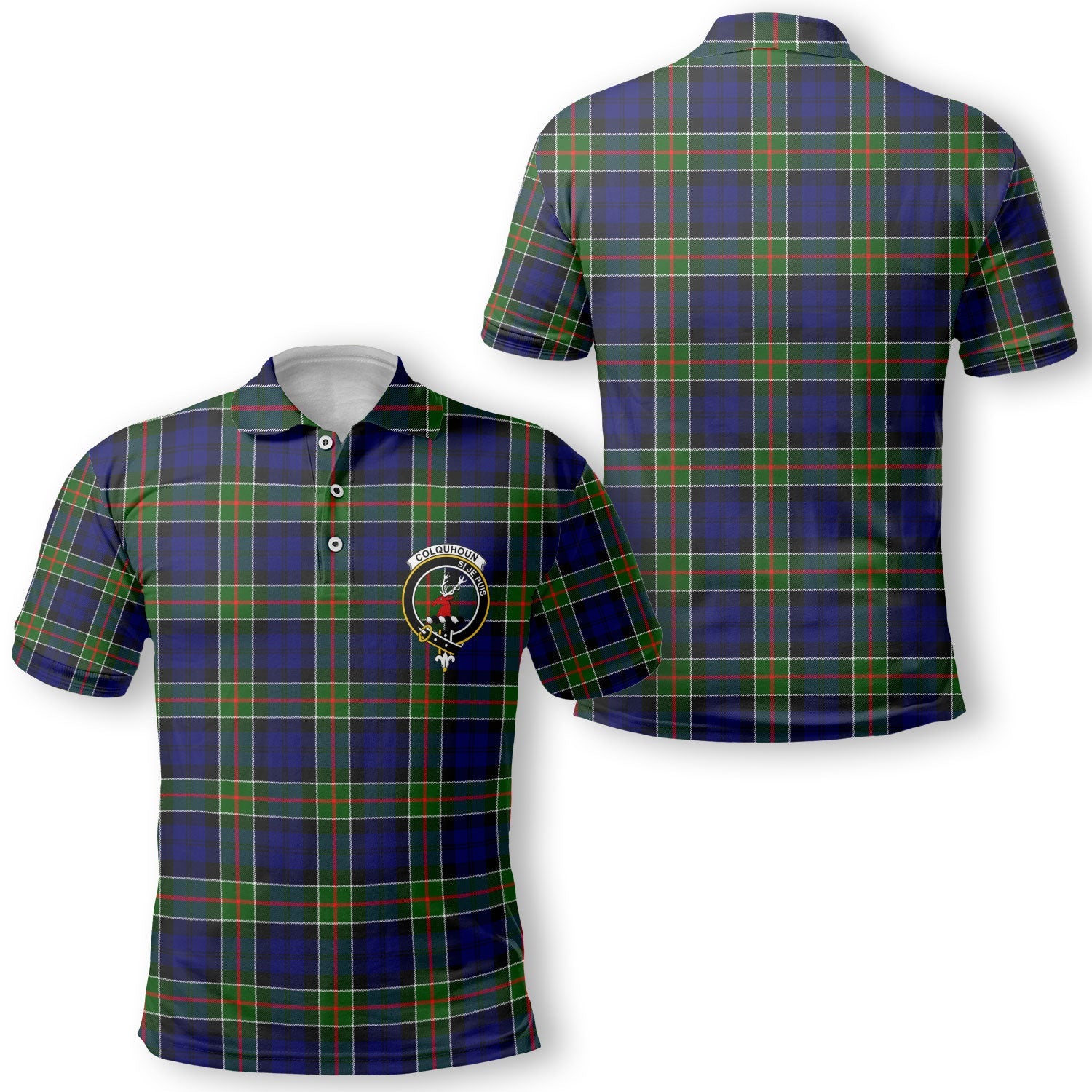 Clan Colquhoun Tartan Golf Men Polo Shirt Crest And Plaid Basic Style