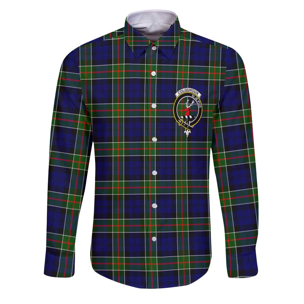 Clan Colquhoun Tartan Long Sleeve Button Shirt Crest And Plaid Basic Style