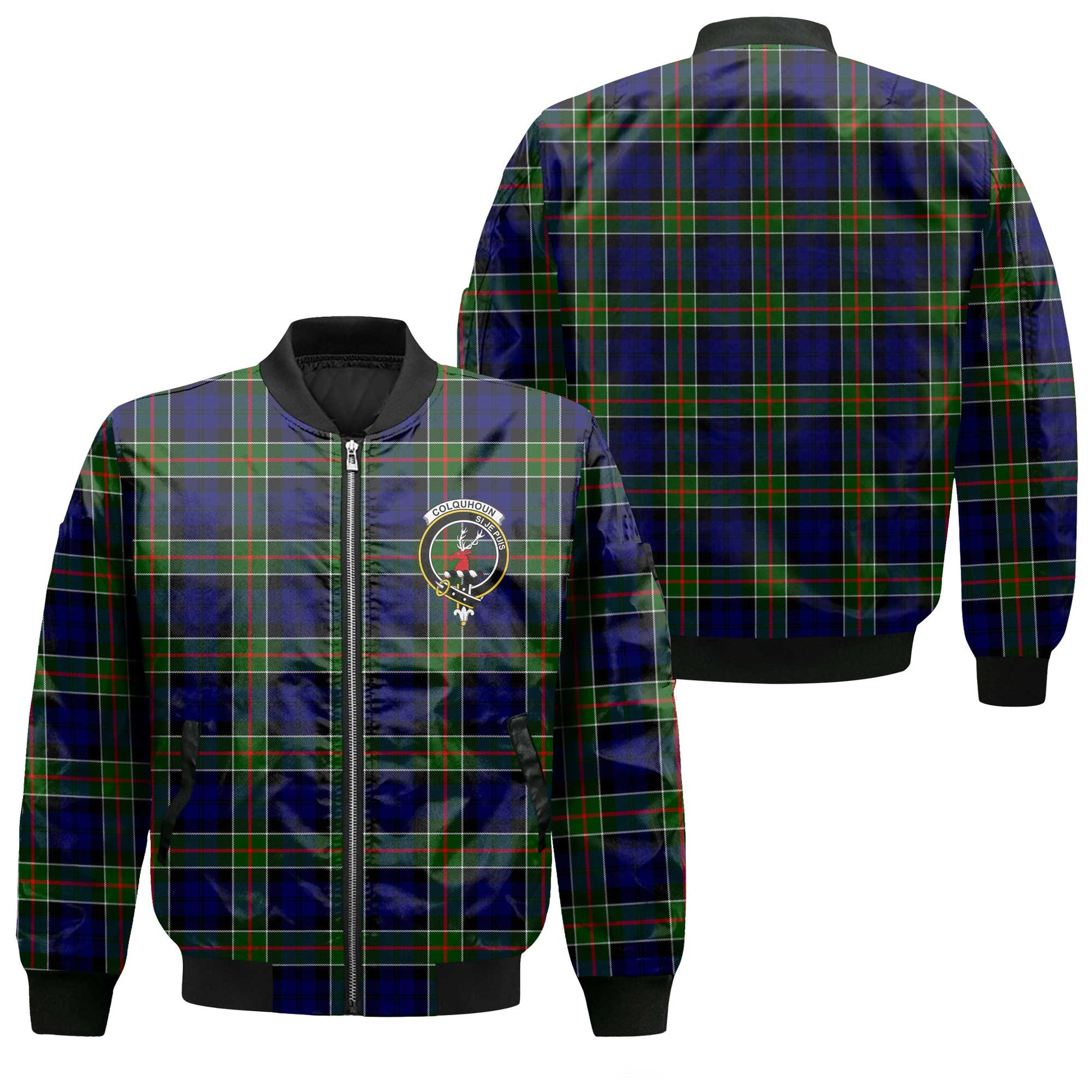 Clan Colquhoun Tartan Men Bomber Jacket Crest And Plaid Basic Style