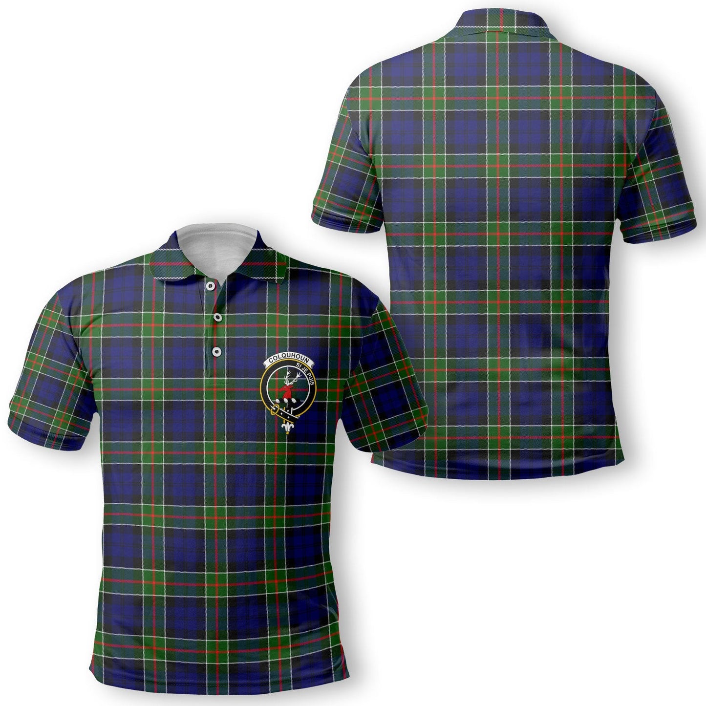 Clan Colquhoun Tartan Men Polo Shirt Crest And Plaid Basic Style