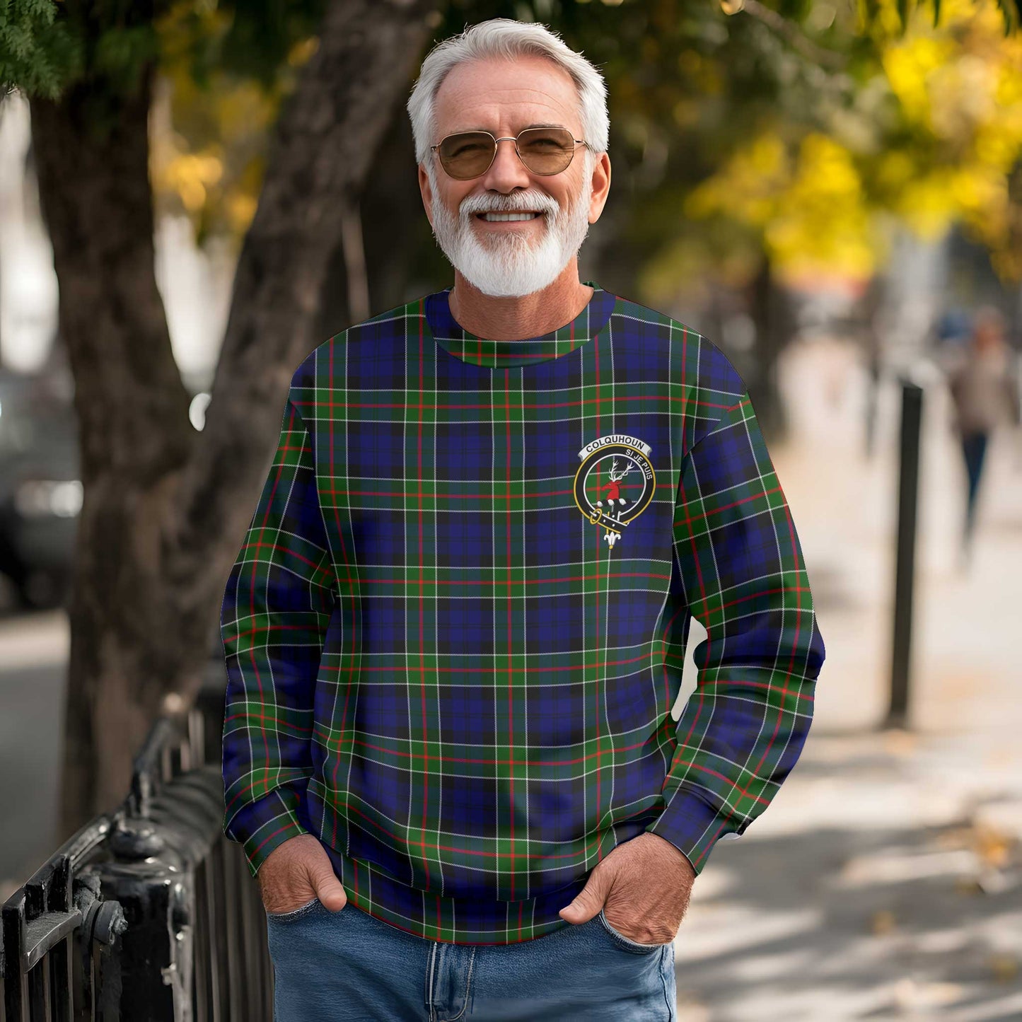 Clan Colquhoun Tartan Men Sweatshirt Crest And Plaid Basic Style