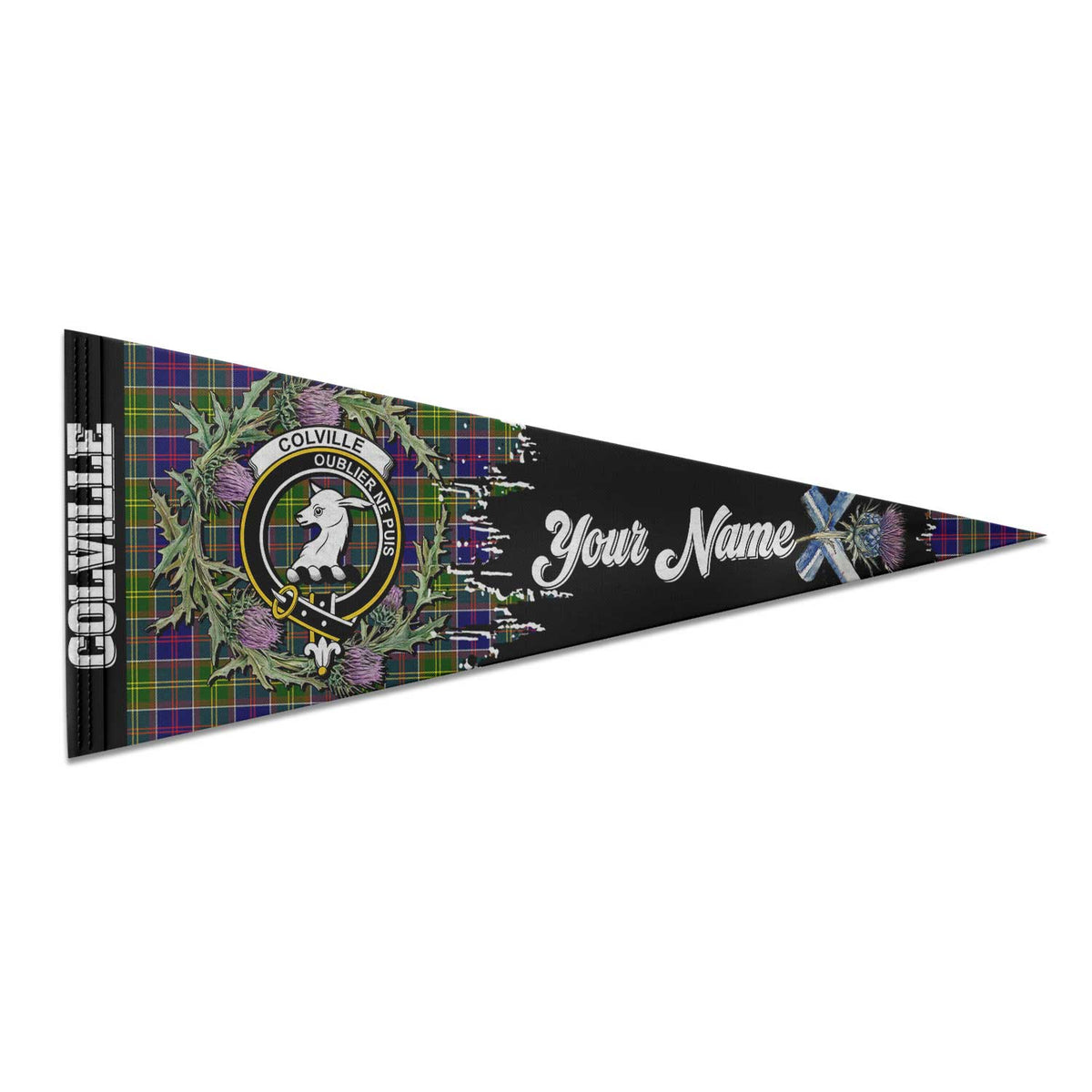 Clan Colville Tartan Felt Pennant Crest And Plaid Basic Style