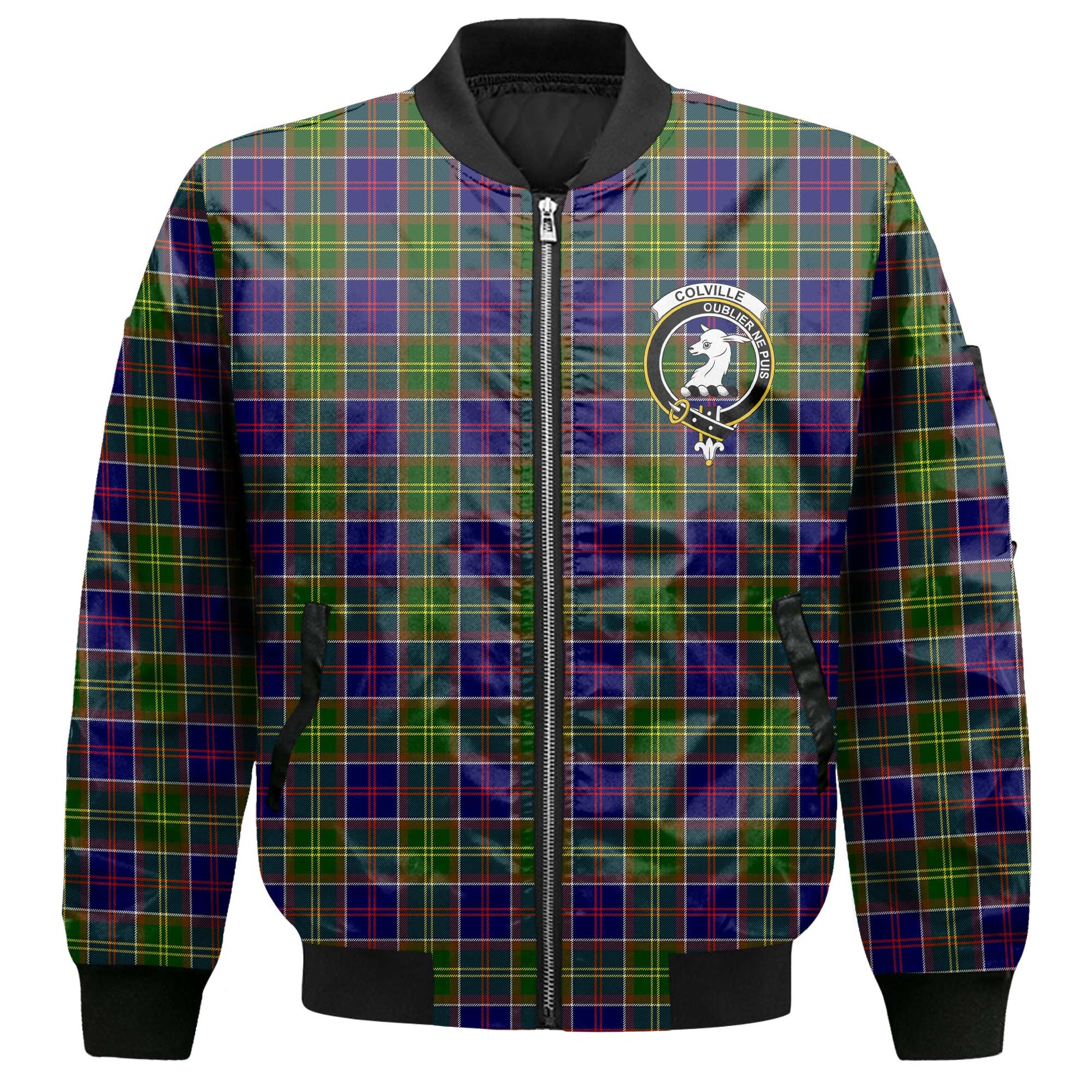 Clan Colville Tartan Men Bomber Jacket Crest And Plaid Basic Style