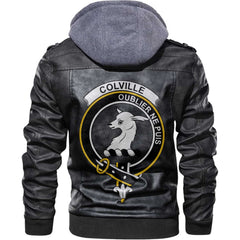 Clan Colville Tartan Zip Leather Jacket Crest And Plaid Basic Style