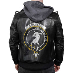 Clan Colville Tartan Zip Leather Jacket Crest And Plaid Basic Style