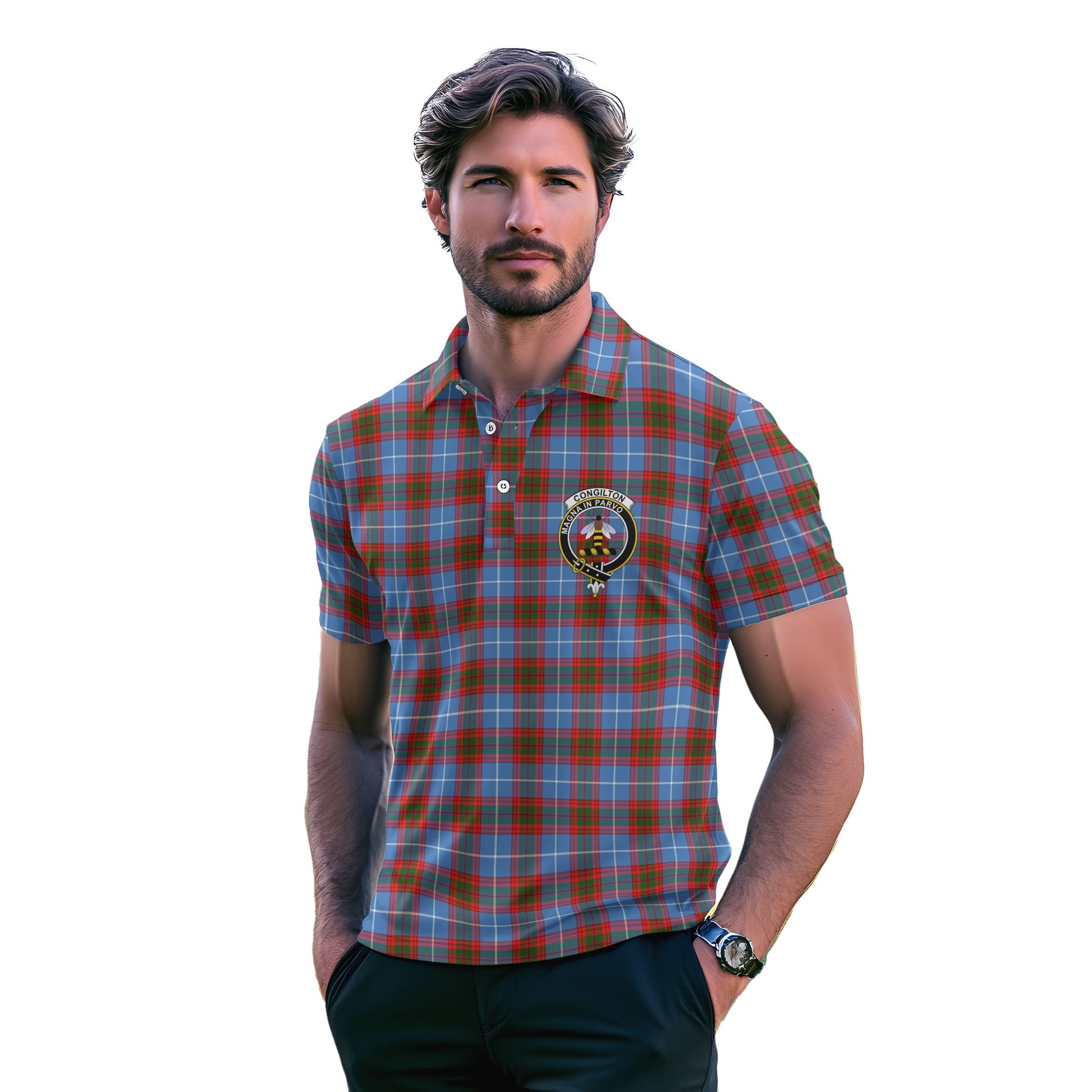 Clan Congilton Tartan Golf Men Polo Shirt Crest And Plaid Basic Style