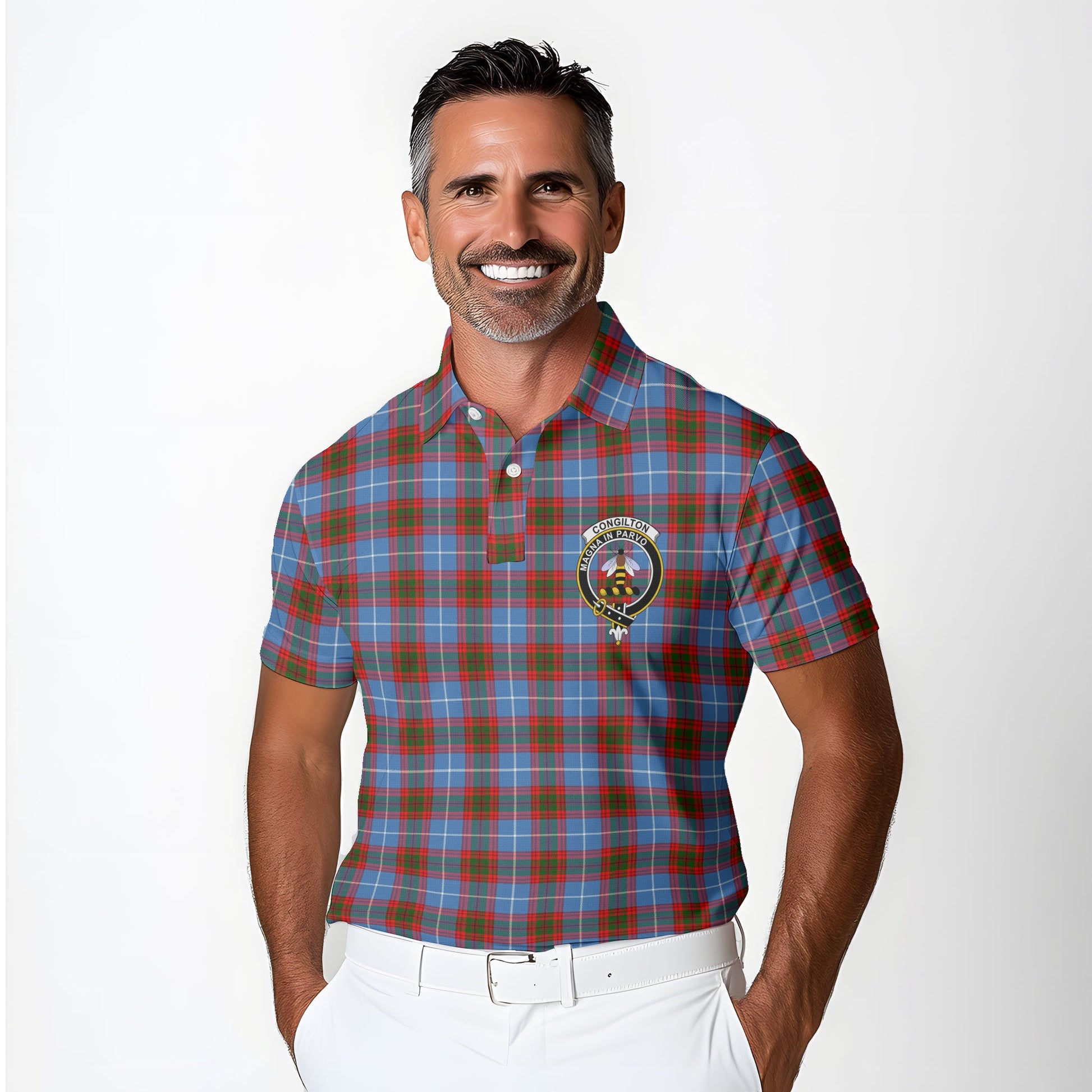 Clan Congilton Tartan Golf Men Polo Shirt Crest And Plaid Basic Style