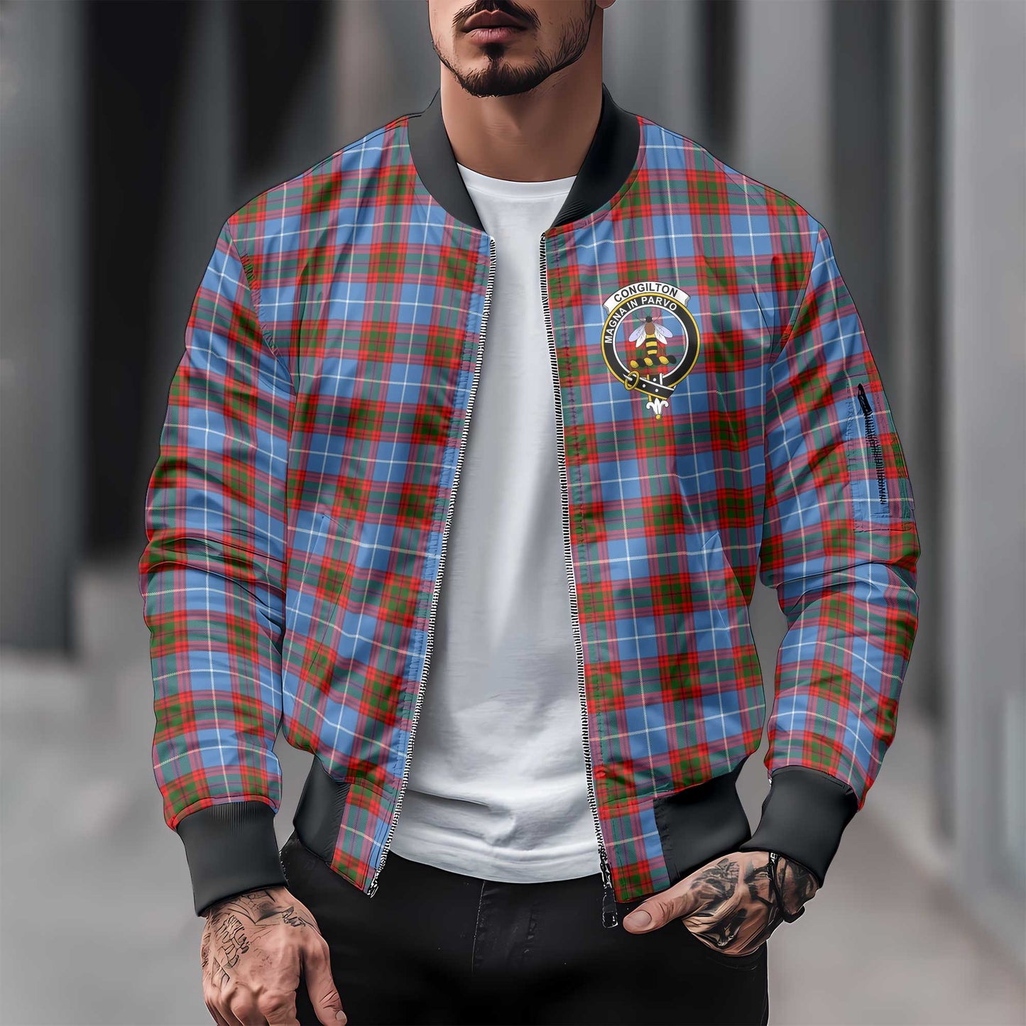 Clan Congilton Tartan Men Bomber Jacket Crest And Plaid Basic Style