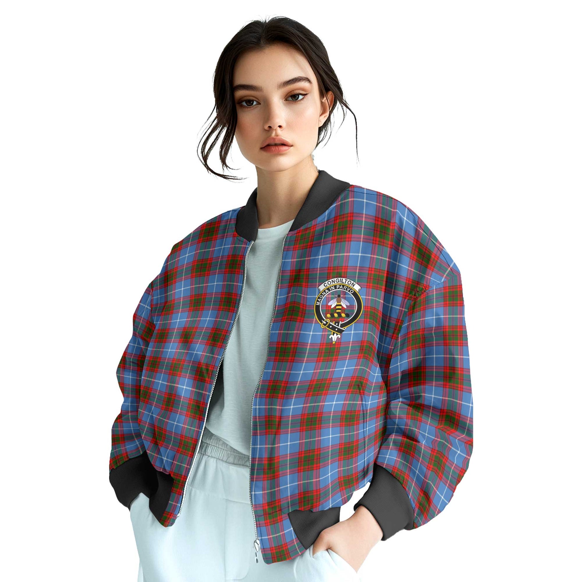 Clan Congilton Tartan Women Bomber Jacket Crest And Plaid Basic Style