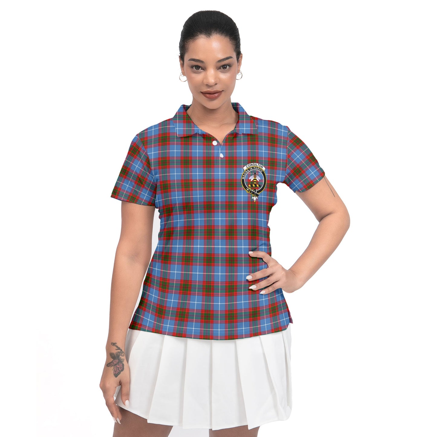 Clan Congilton Tartan Women Polo Shirt Crest And Plaid Basic Style