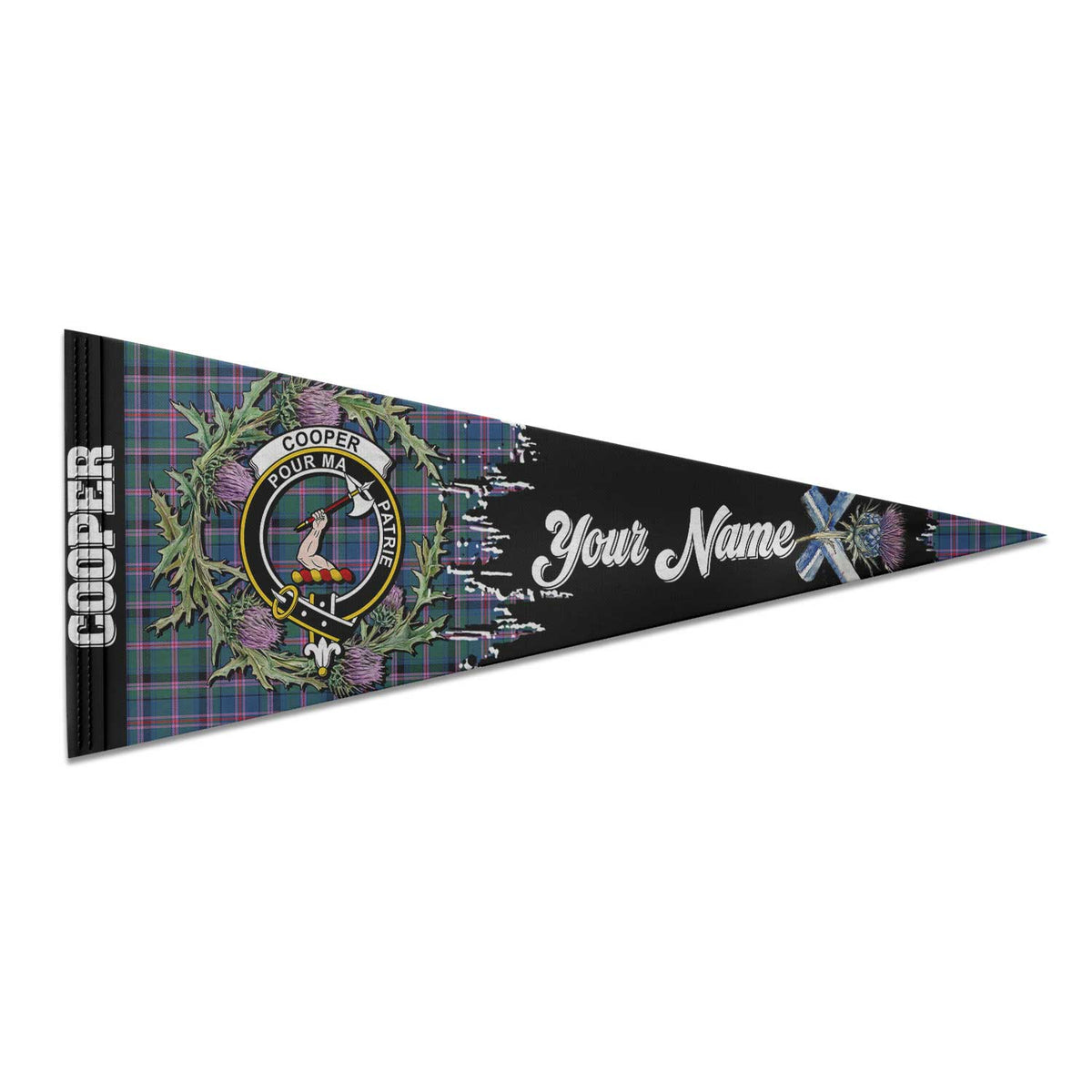 Clan Cooper Tartan Felt Pennant Crest And Plaid Basic Style
