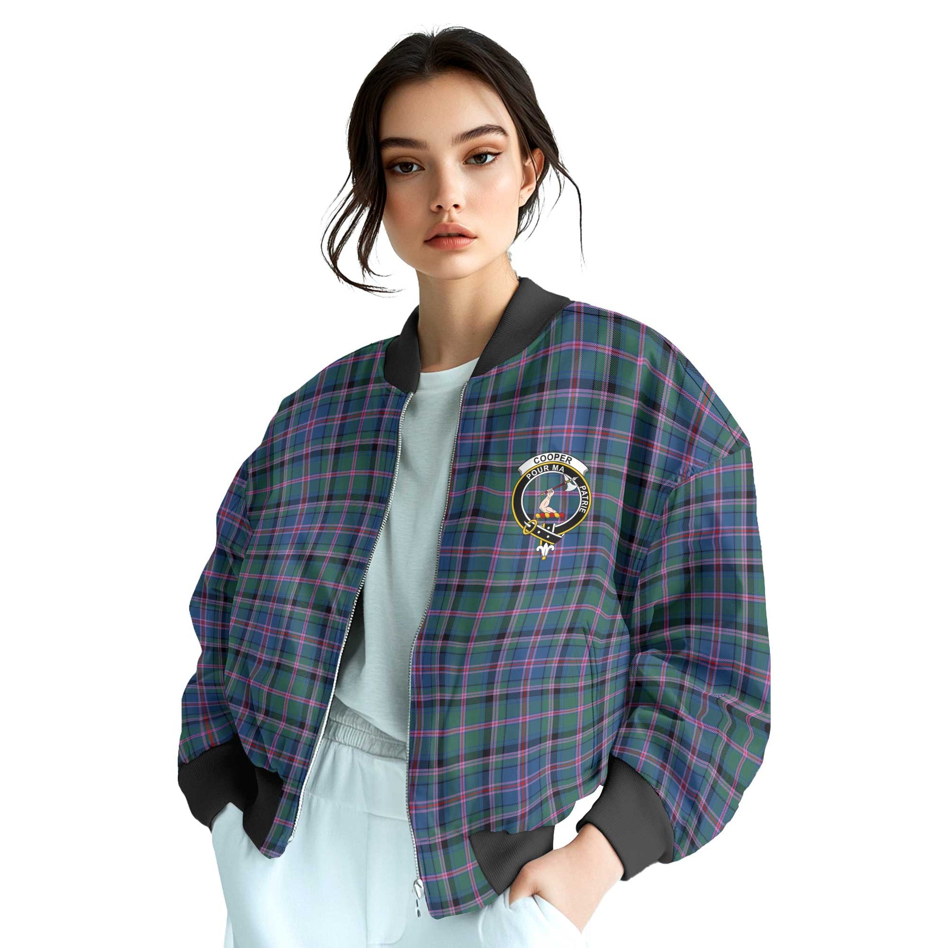 Clan Cooper Tartan Women Bomber Jacket Crest And Plaid Basic Style