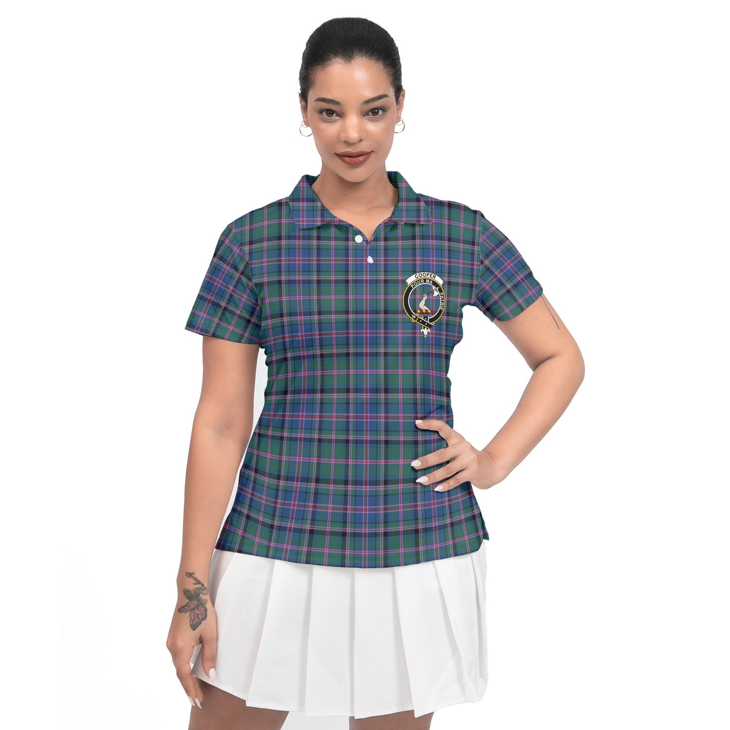 Clan Cooper Tartan Women Polo Shirt Crest And Plaid Basic Style