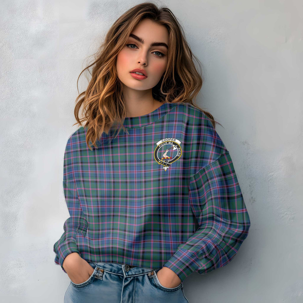 Clan Cooper Tartan Women Sweatshirt Crest And Plaid Basic Style