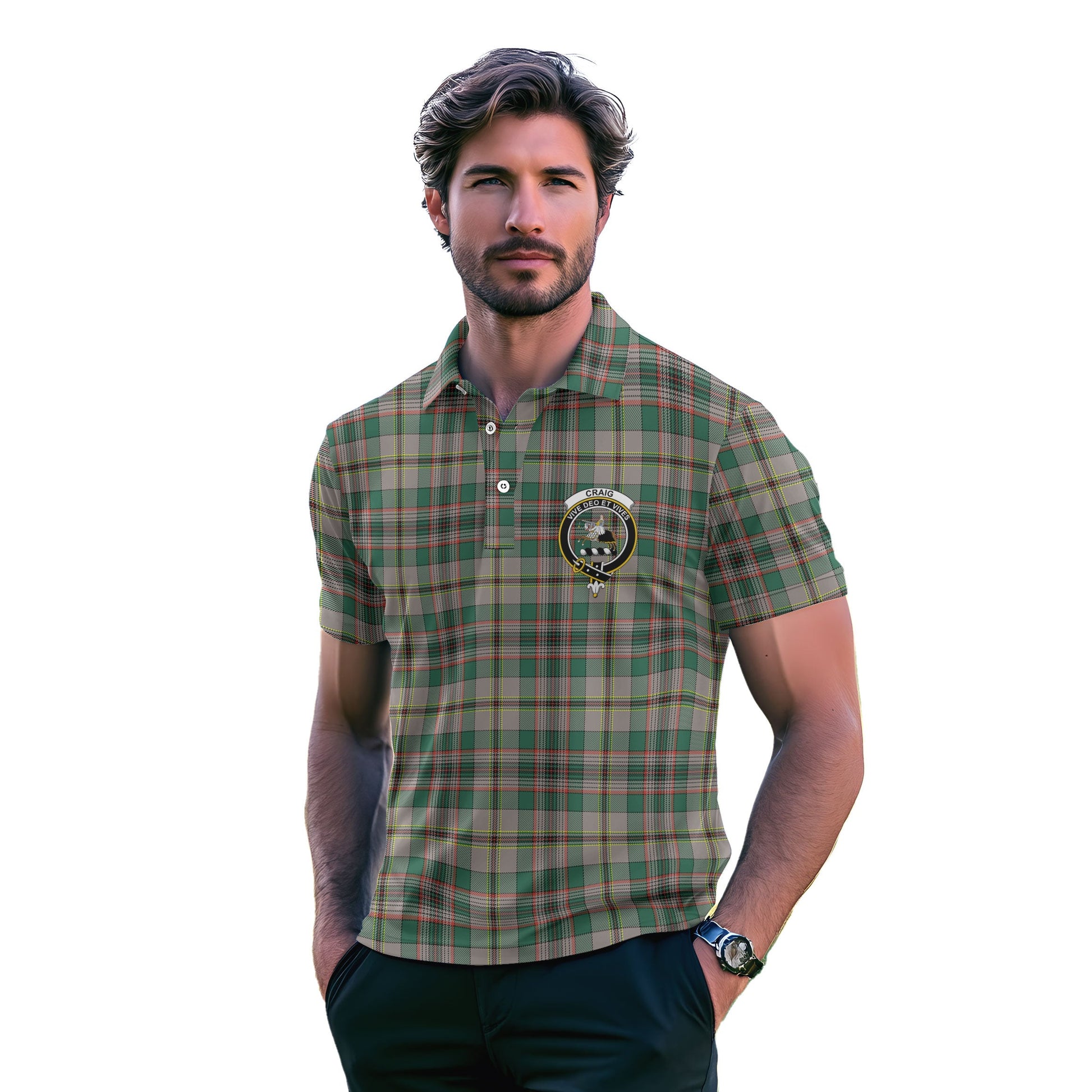 Clan Craig Tartan Golf Men Polo Shirt Crest And Plaid Basic Style