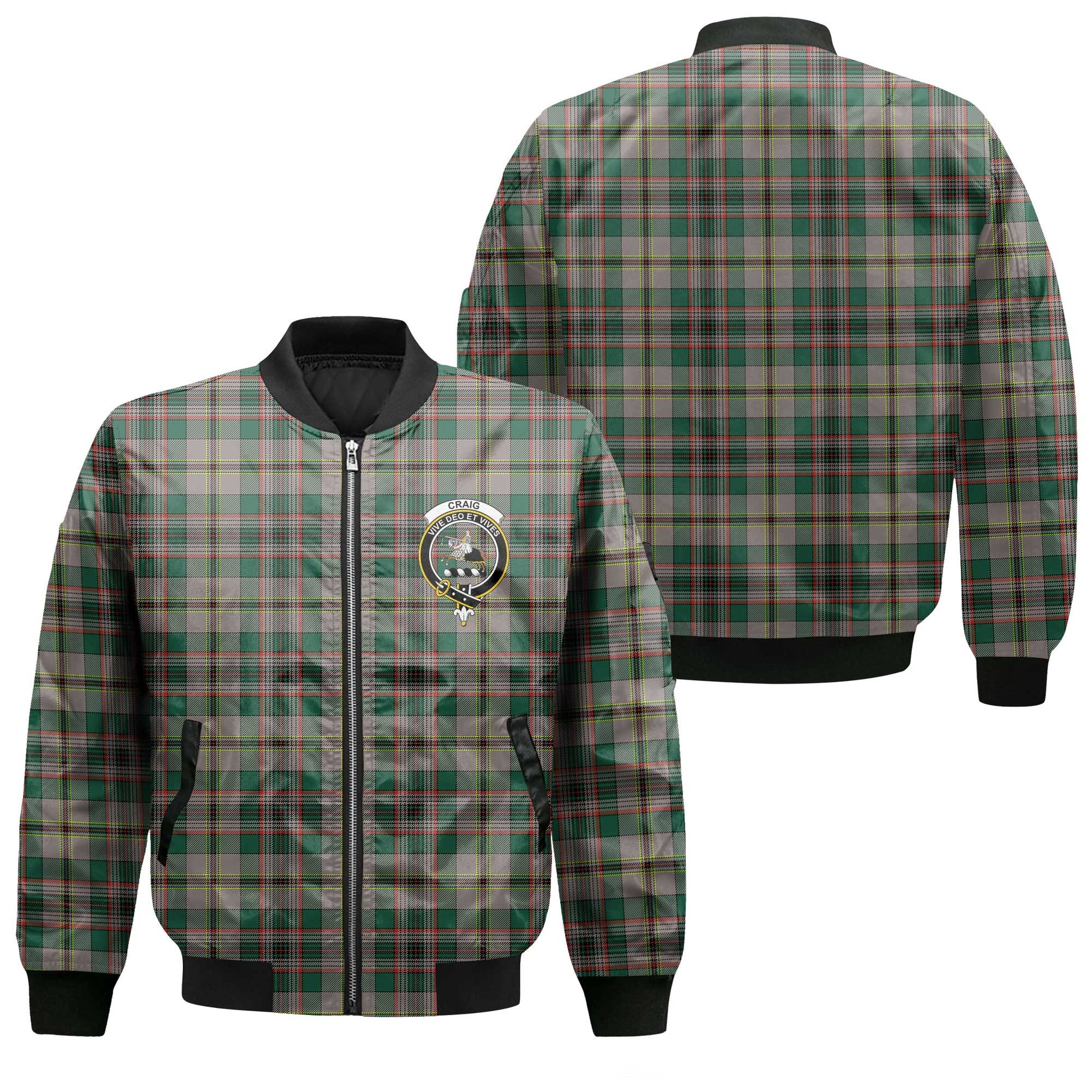 Clan Craig Tartan Men Bomber Jacket Crest And Plaid Basic Style