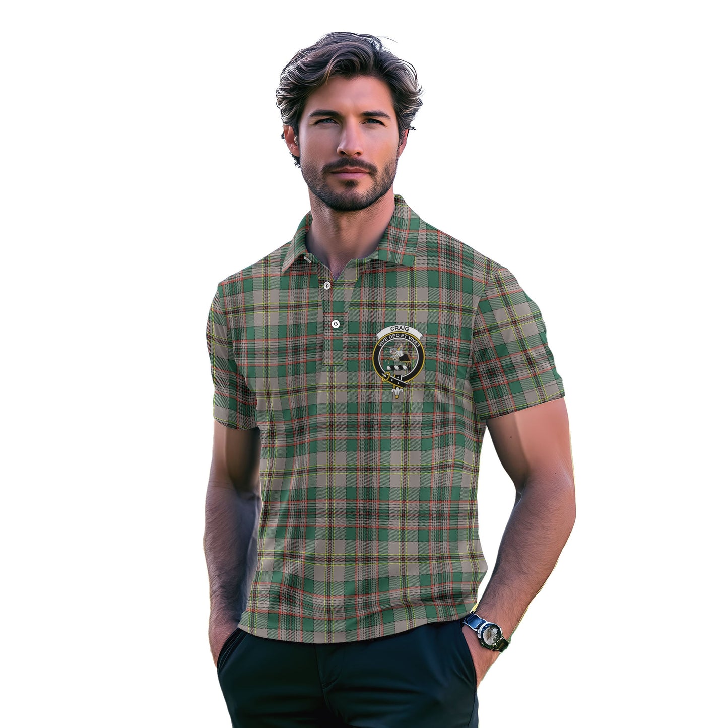 Clan Craig Tartan Men Polo Shirt Crest And Plaid Basic Style