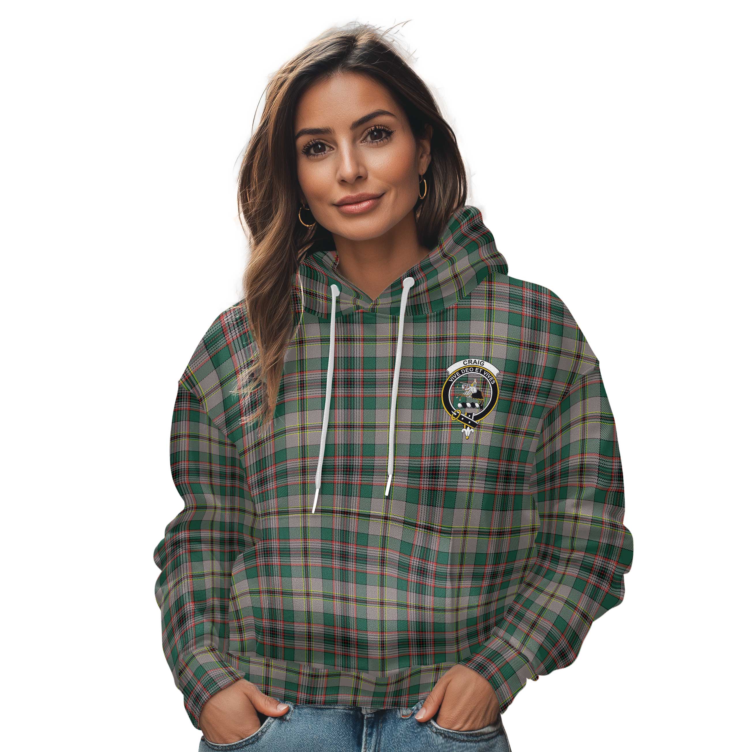 Clan Craig Tartan Women Hoodie Crest And Plaid Basic Style