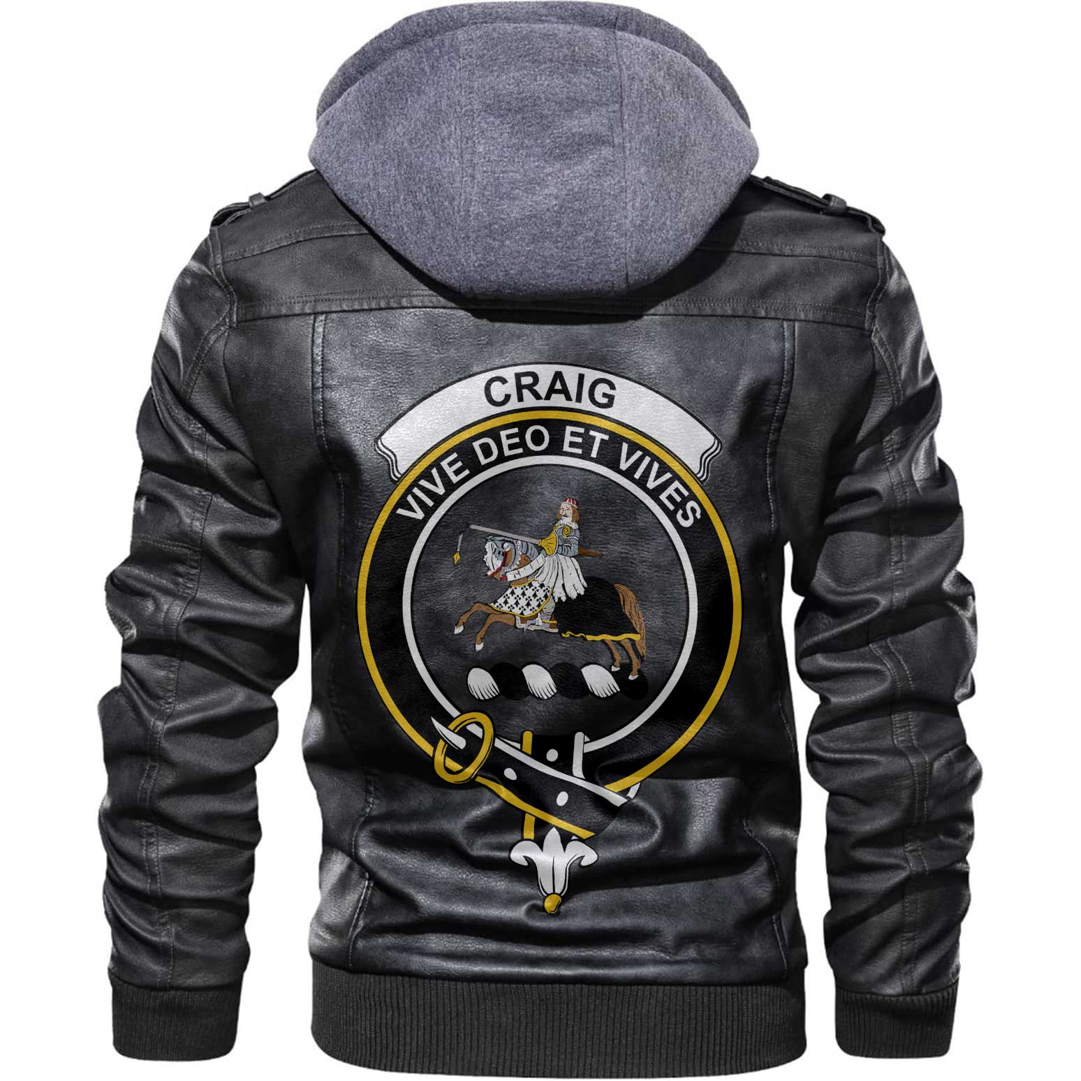 Clan Craig Tartan Zip Leather Jacket Crest And Plaid Basic Style
