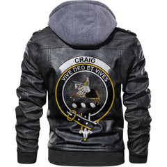 Clan Craig Tartan Zip Leather Jacket Crest And Plaid Basic Style