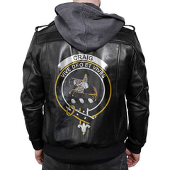Clan Craig Tartan Zip Leather Jacket Crest And Plaid Basic Style