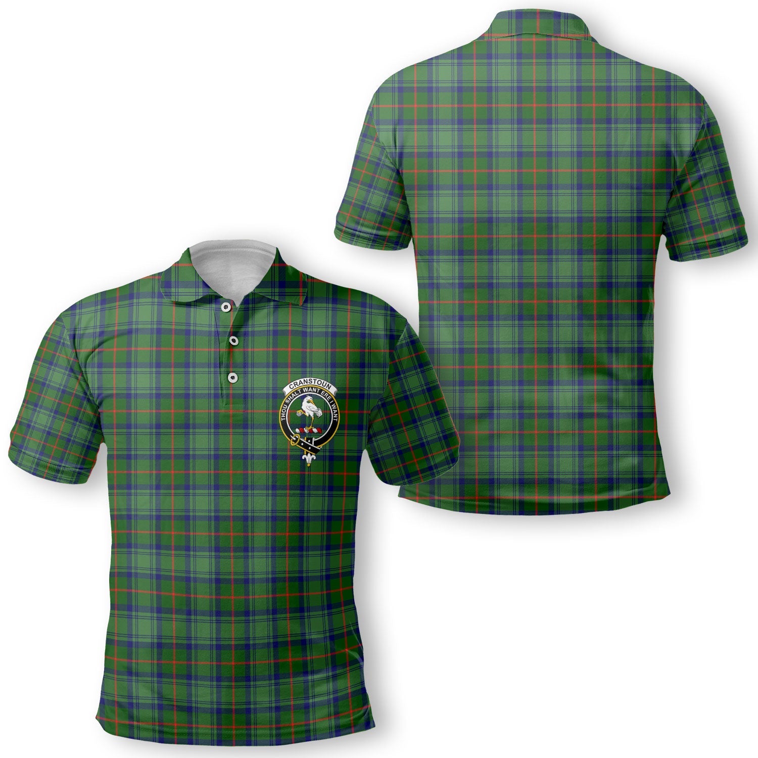 Clan Cranstoun Tartan Golf Men Polo Shirt Crest And Plaid Basic Style