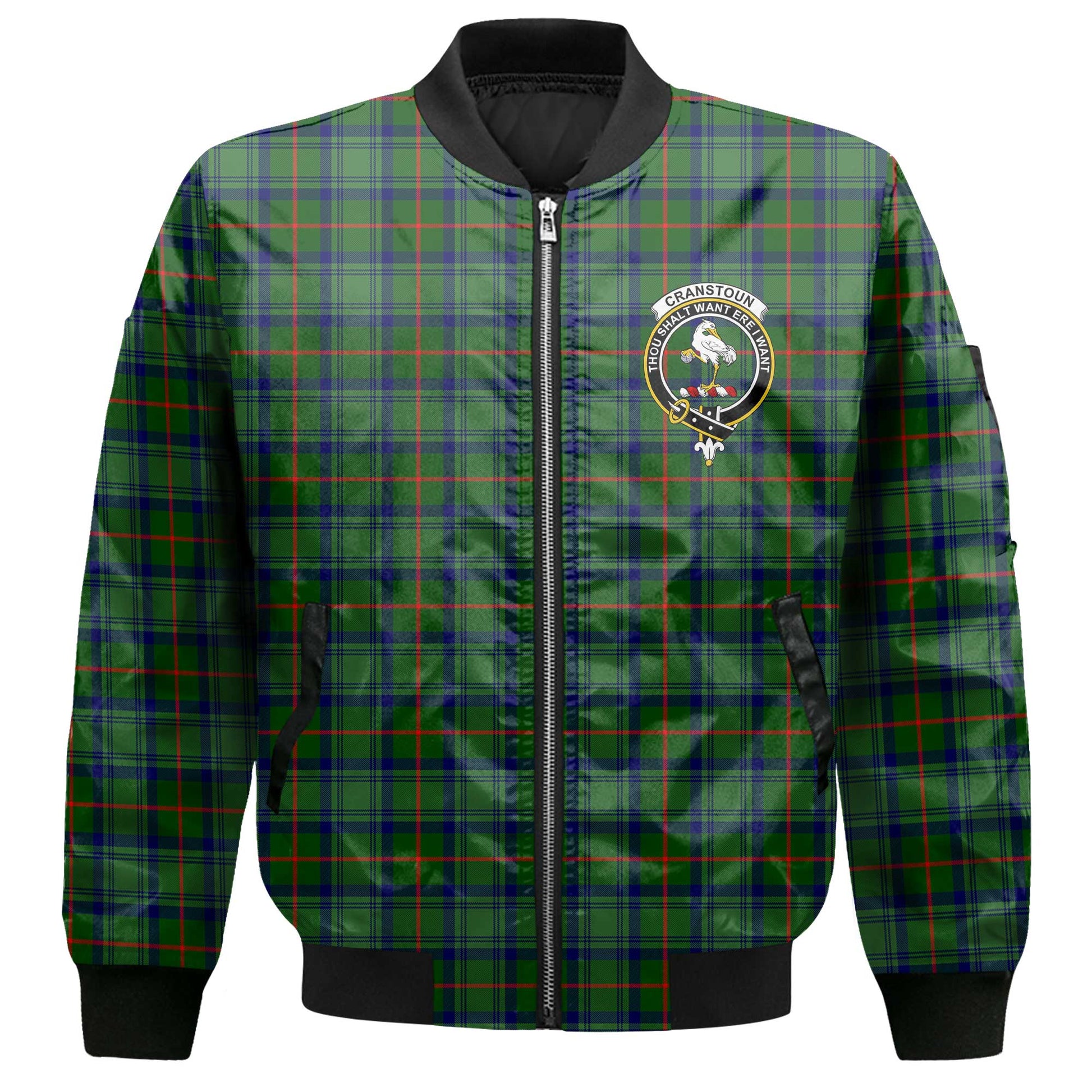 Clan Cranstoun Tartan Men Bomber Jacket Crest And Plaid Basic Style