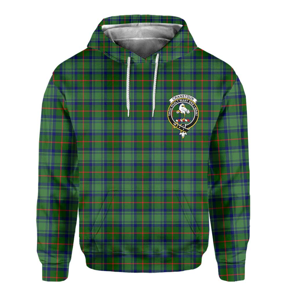 Clan Cranstoun Tartan Men Hoodie Crest And Plaid Basic Style