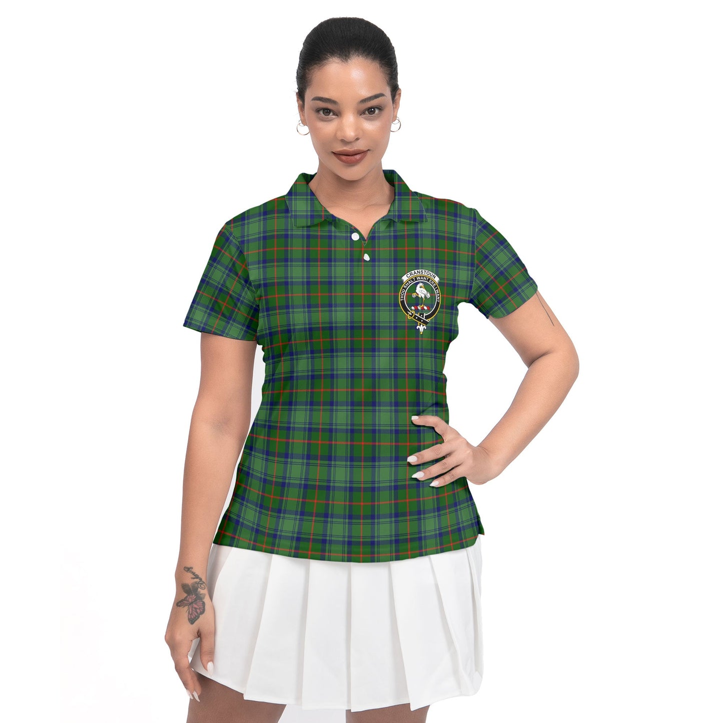 Clan Cranstoun Tartan Women Polo Shirt Crest And Plaid Basic Style