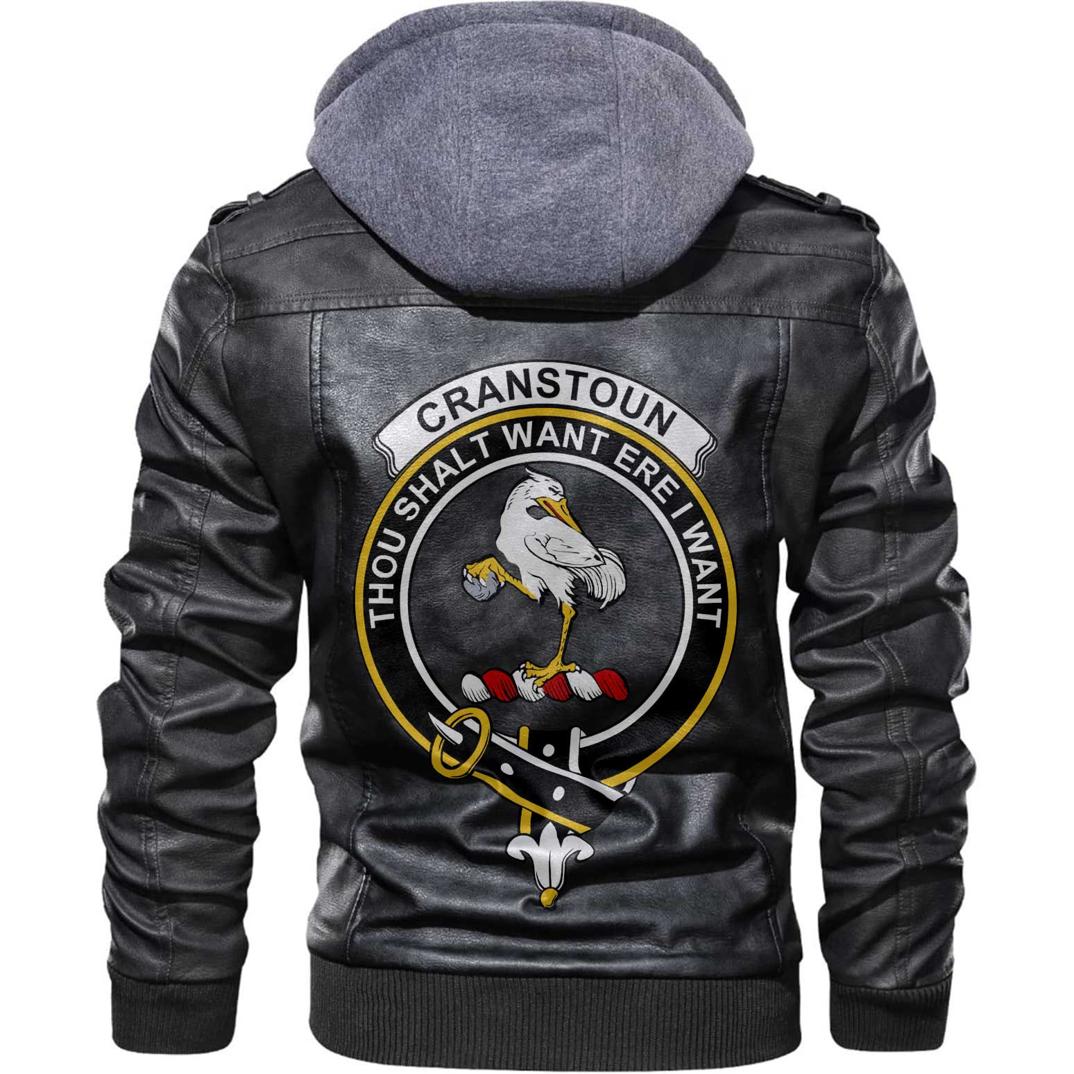 Clan Cranstoun Tartan Zip Leather Jacket Crest And Plaid Basic Style