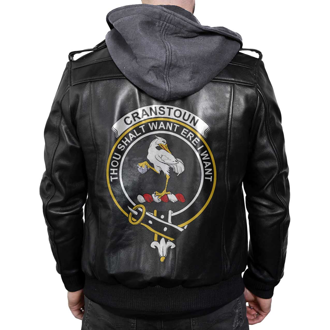 Clan Cranstoun Tartan Zip Leather Jacket Crest And Plaid Basic Style