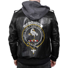 Clan Cranstoun Tartan Zip Leather Jacket Crest And Plaid Basic Style