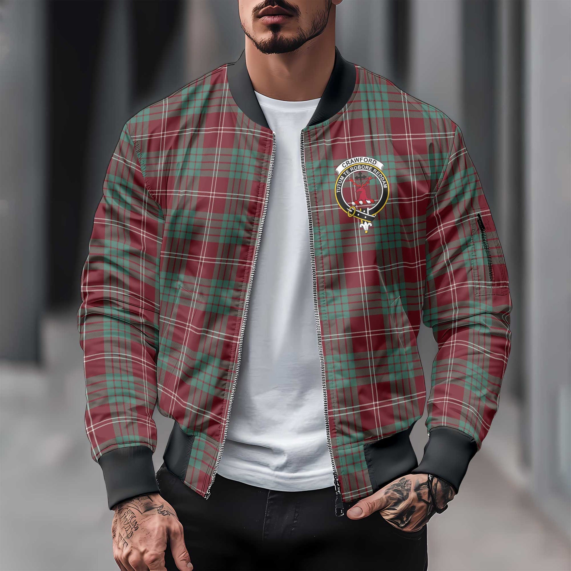 Clan Crawford Tartan Men Bomber Jacket Crest And Plaid Basic Style