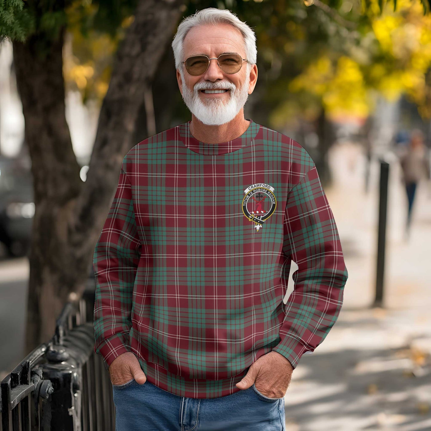 Clan Crawford Tartan Men Sweatshirt Crest And Plaid Basic Style