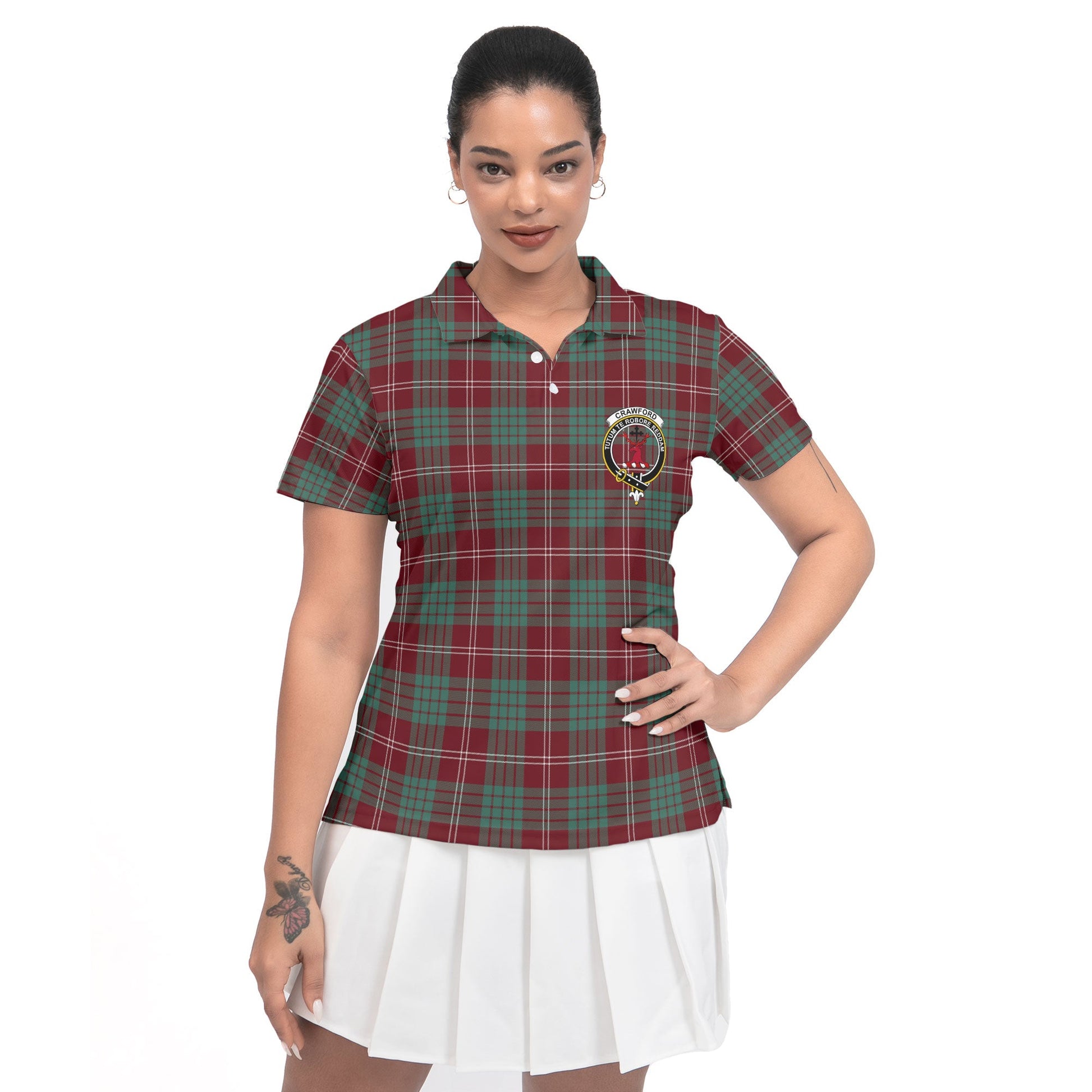 Clan Crawford Tartan Women Polo Shirt Crest And Plaid Basic Style