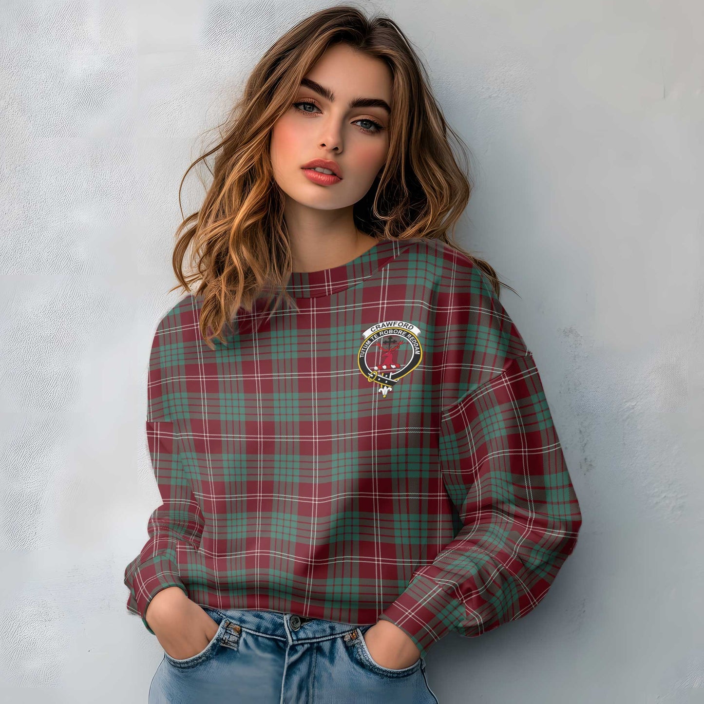 Clan Crawford Tartan Women Sweatshirt Crest And Plaid Basic Style