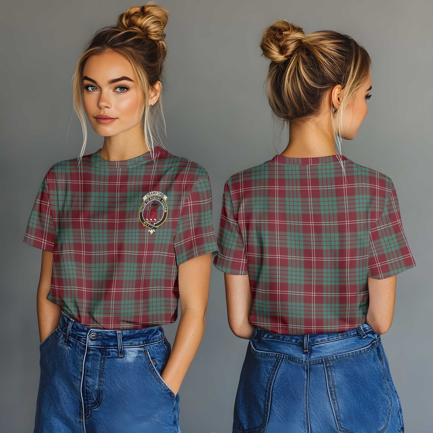 Clan Crawford Tartan Women T Shirt Crest And Plaid Basic Style